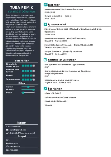 Fen Bilgisi Öğretmeni CV Örnekleri cv indir